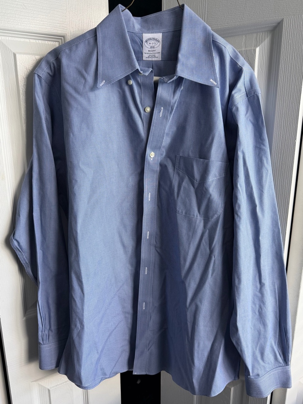 Brooks Brothers Non-Iron Regent Blue Micro-Check Button-Down Dress Shirt